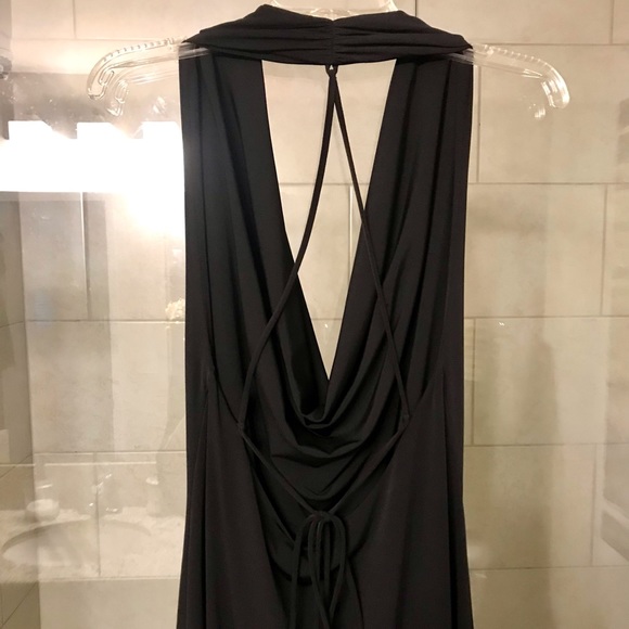 Calvin Klein Black Cowl Neck Halter Dress W/ Spaghetti Cross Ties Back Size 12 - Picture 9 of 14